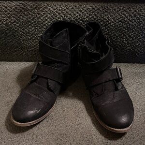 Steve Madden Black Zipper and Buckle Ankle Boots